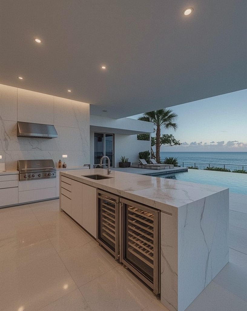 Luxury outdoor kitchen island with ocean view